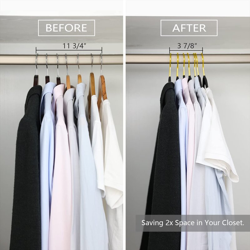 MIZGI Premium Velvet Hangers Pack 30 Pcs Heavyduty - Non Slip Slimline - Velvet Suit Hangers Black - Gold Hooks,Space Saving Clothes Hangers