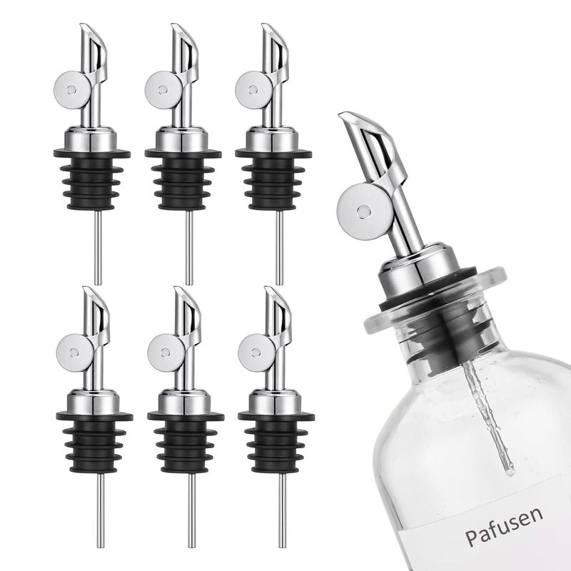 Pafusen 6 Pack Auto Flip Olive Oil Dispenser, Liquor Pour Spout, Oil Dispenser for Kitchen, Easily Turn Your Bottles into Dispensers for Liquor, Vinegar, Coffee Syrup or Oils, Weighted Pourer, Silvers