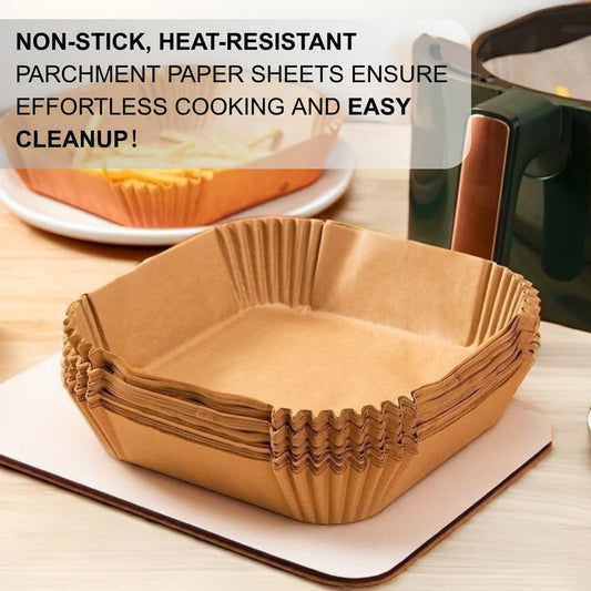 Air Fryer Paper Liners,100PCS Natural Parchment Paper for Air Fryer,Oil-proof Water-proof, Food Grade Parchment for AirFryer, Steamer, Microwave Etc (square 6.3 inch)