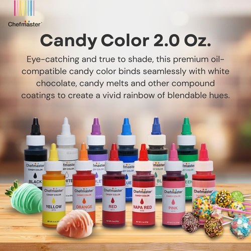 Chefmaster Napa Red Candy Color | True-Tone Shades | Oil-Based | Professional-Grade Dye | Chocolate, Strawberries, Cake Pops | Decorating | Easy-to-Use | Manufactured in the USA | 2 oz