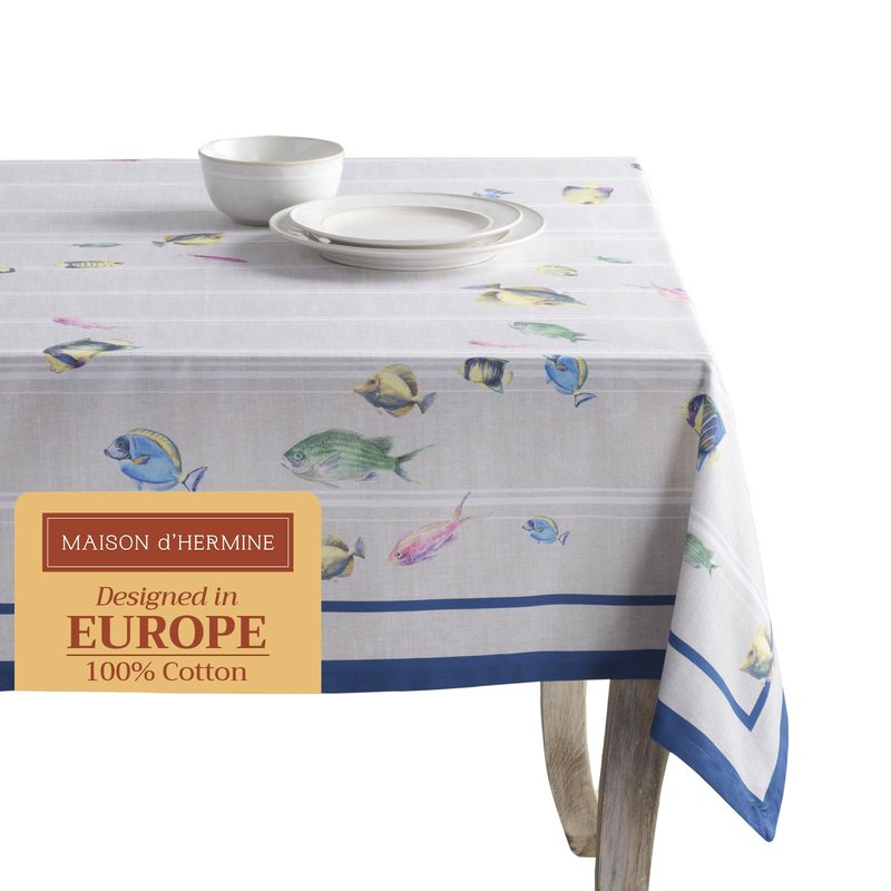 Maison d' Hermine Table Cloth Square Table 100% Cotton 54 x 54 Inches Tablecloth Reusable Decorative for Dining Kitchen Room Farmhouse Home Gifts for Mothers Day Spring Summer - Poisson