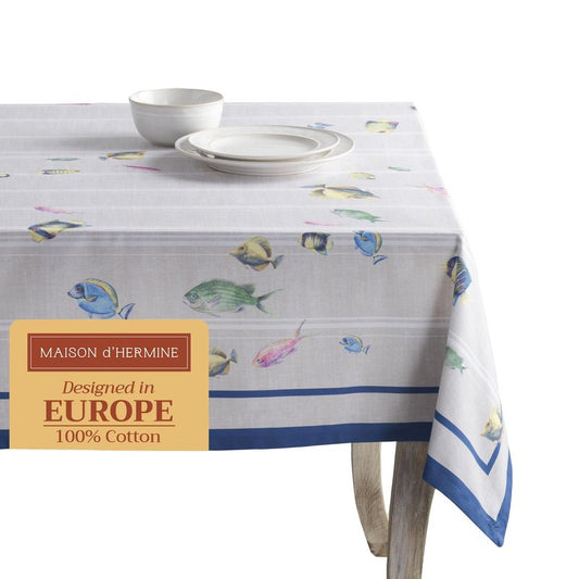 Maison d' Hermine Table Cloth Rectangle Table 100% Cotton 54 x 72 Inches Tablecloth Reusable Decorative for Dining Kitchen Room Farmhouse Home Gifts for Mothers Day Spring Summer - Poisson
