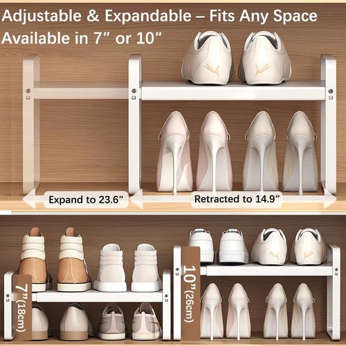 Expandable Metal Shoe Rack by [Brand Name] - Heavy-Duty 1-Tier Free-Standing Shelf | Adjustable Width 14.9"–23.6" for Closets & Entryways