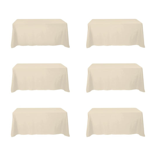 BRILLMAX 6 Pack Beige Tablecloths 90 x 132 Inch for 6ft Rectangle Tables - 150 GSM Polyester Fabric, Floor Length Drop, Water, Stain & Wrinkle Resistant Cloth Cover for Wedding Reception Banquet