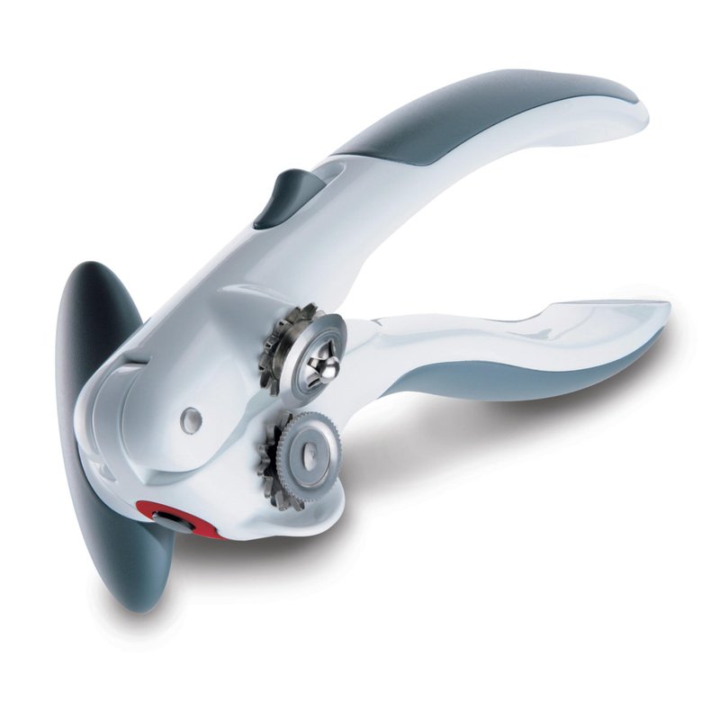 Zyliss Lock N' Lift Can Opener with Lid Lifter Magnet - Manual Opener with Locking Mechanism - Easy-to-Turn - Magnetic Can Opener - White/Gray