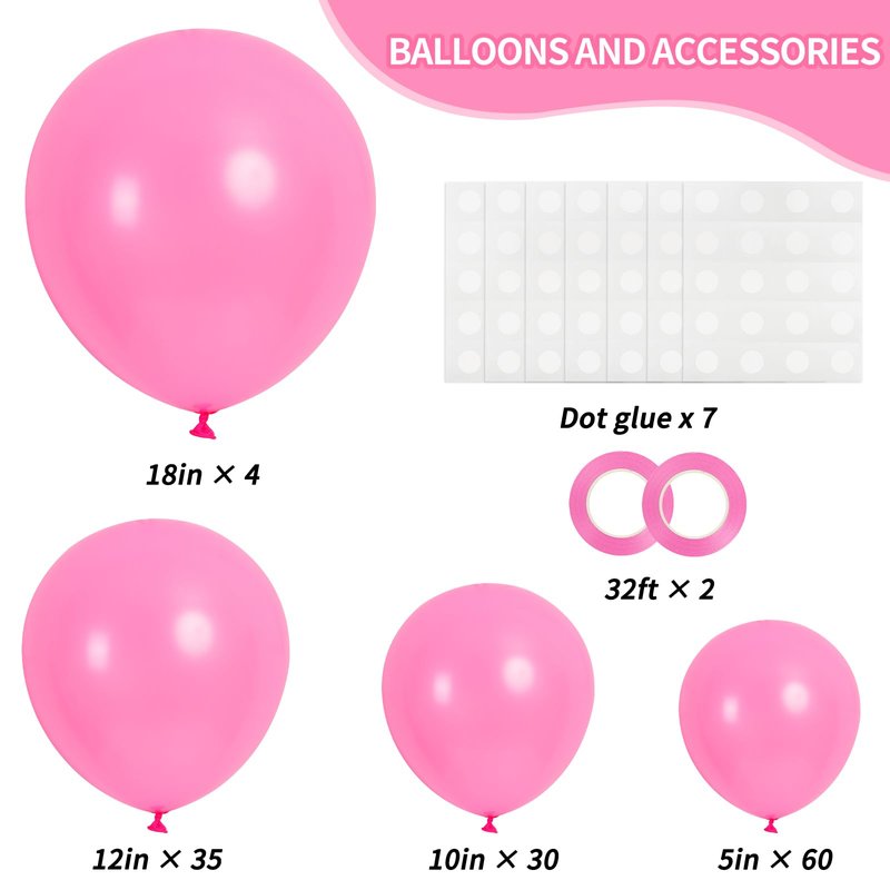 RUBFAC 129pcs Pink Balloons Different Sizes 18 12 10 5 Inches for Garland Arch, Pink Balloon for Mother's Day Valentine's Day Birthday Baby Shower Gender Reveal Wedding Party Decoration