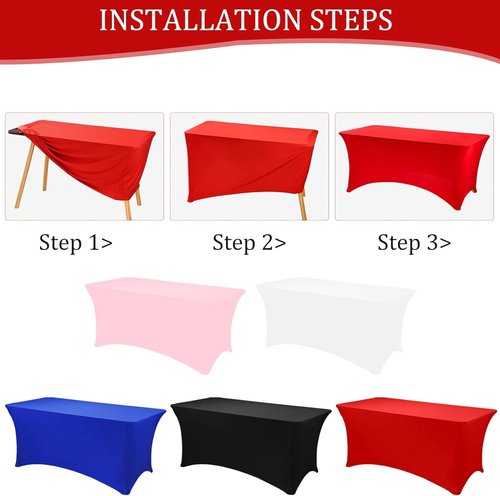 JALANCY 2 Pack 6FT Spandex Table Covers Washable Wrinkle Resistant Stretch Table Cloth for Folding Table Wedding Party Birthday Banquet Bar Events（Red）