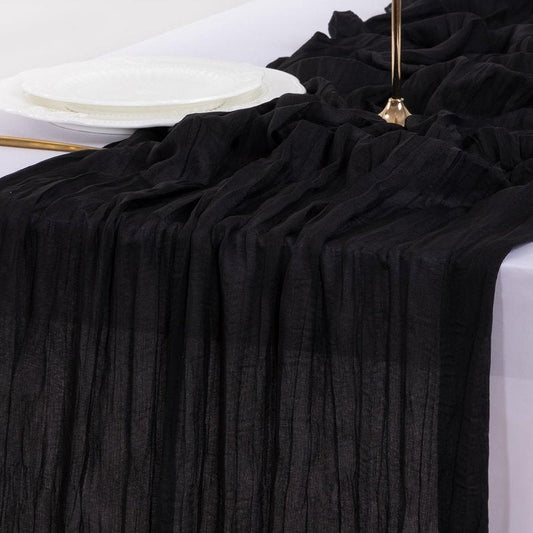 Socomi 3pcs Black Summer Cheesecloth Table Runner Boho Rustic Gauze 120 inch 10FT Cheese Cloth Sheer Runner for Wedding Party Baby Shower Birthday Home Decor Holiday Decorations