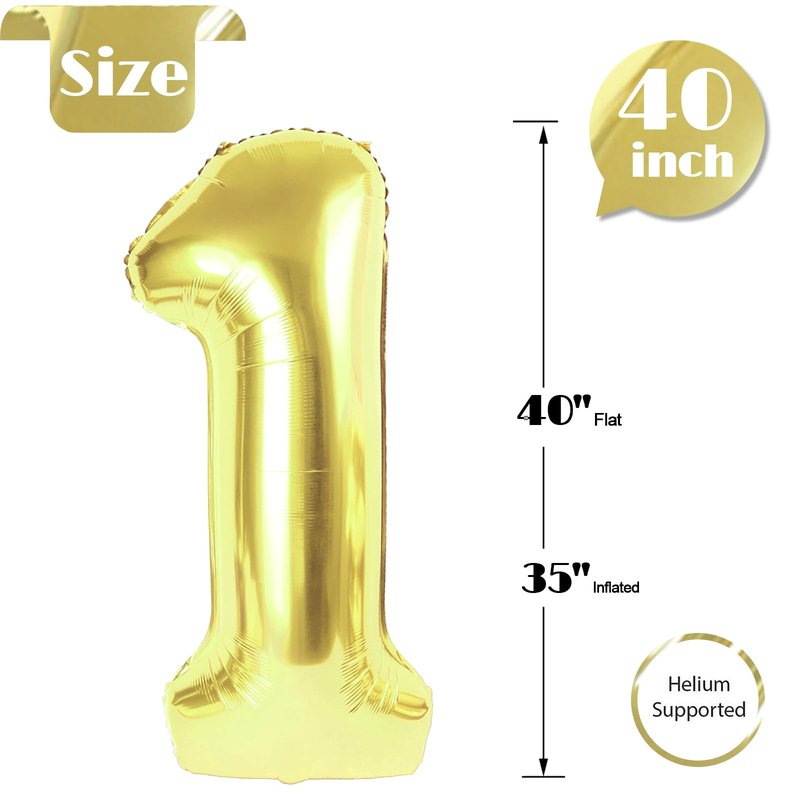 40 Inch Champagne Gold 1 Balloon for First Birthday, Light Gold 1st Number Balloons Birthday Decorations for Girl Kids Toddler Baby, One Giant Number 1 Balloon