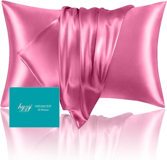 Mulberry Silk Pillow Cases - Ultra Smooth & Breathable Cooling Satin | Standard Size 20x26 Inches, Berry Red