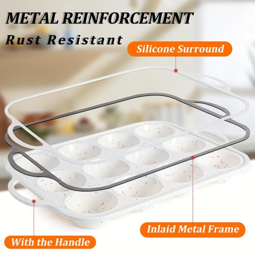 CAKETIME Silicone Muffin Pan, Metal Reinforced Frame Regular Size 2.8 Inch Cupcake Pan with Handle 12 Cups Nonstick Muffin Tray for Baking BPA Free 1 Pack Confetti