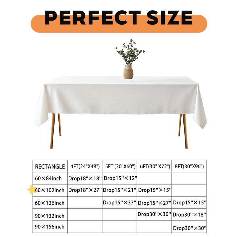 TWINPRET Rectangle Tablecloth 60 x 102 Inch, White Waterproof Washable Polyester Table Cloth - Stain & Oil Resistant Rectangular Table Cover for Banquet & Party (Fits 6 Foot Tables) [2 Pack]