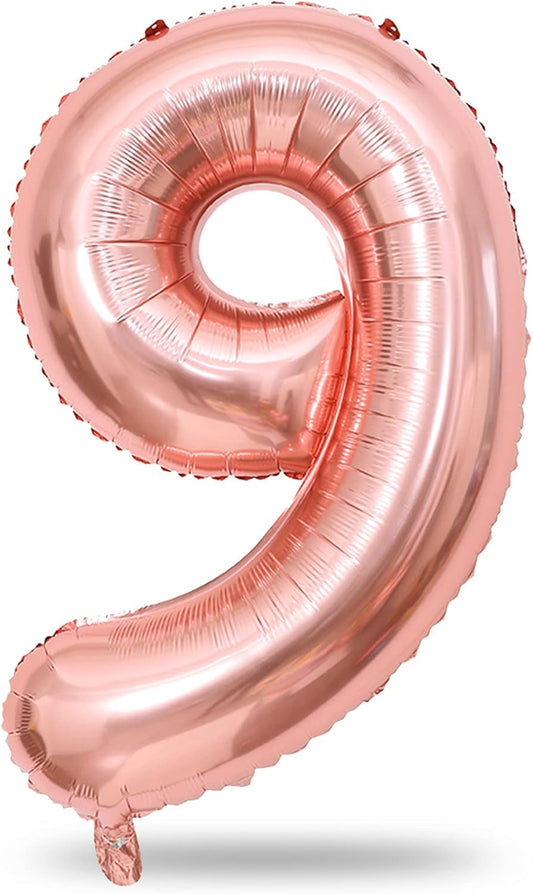 Regine Switzerland 40-Inch Rose Gold Number Balloons - Self-Inflating Foil 9 for Birthdays & Anniversaries