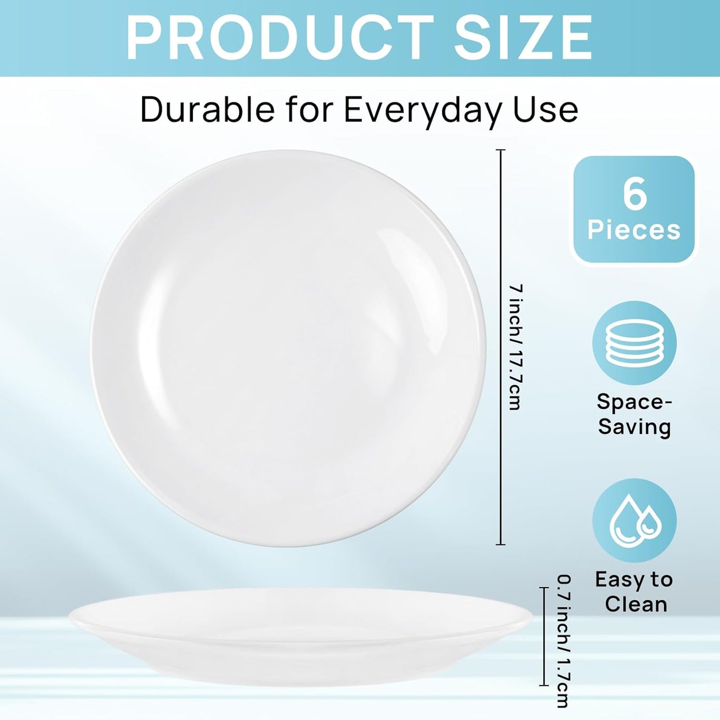 Skiennix 6-Piece Ceramic Dessert Plates Set - 7-Inch White Porcelain Salad & Appetizer Dishes | Microwave & Dishwasher Safe