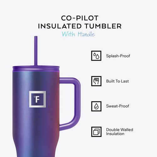 IRON °FLASK Co-Pilot Insulated Mug w/Straw & Flip Cap Lids - Cup Holder Bottle for Hot, Cold Drink - Leak-Proof - Water, Coffee Portable Travel Mug - Burgundy, 40 Oz