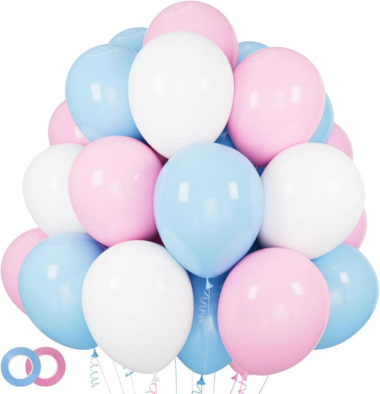 Pastel Pink & Blue Balloons - 100 Pack 12-Inch Latex Balloons with 65ft Ribbon for Parties