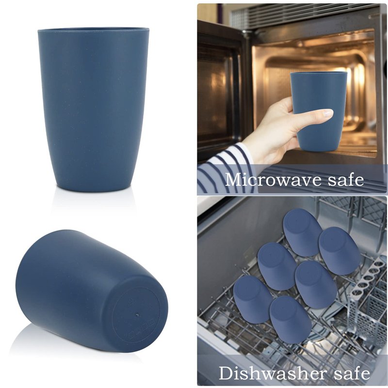 Wrova Wheat Straw Cups 6 PCS Good Alternative to Plastic Reusable Cups 20 oz Unbreakable Drinking Cup Reusable Dishwasher Safe Water Plastic Glasses Navy Blue