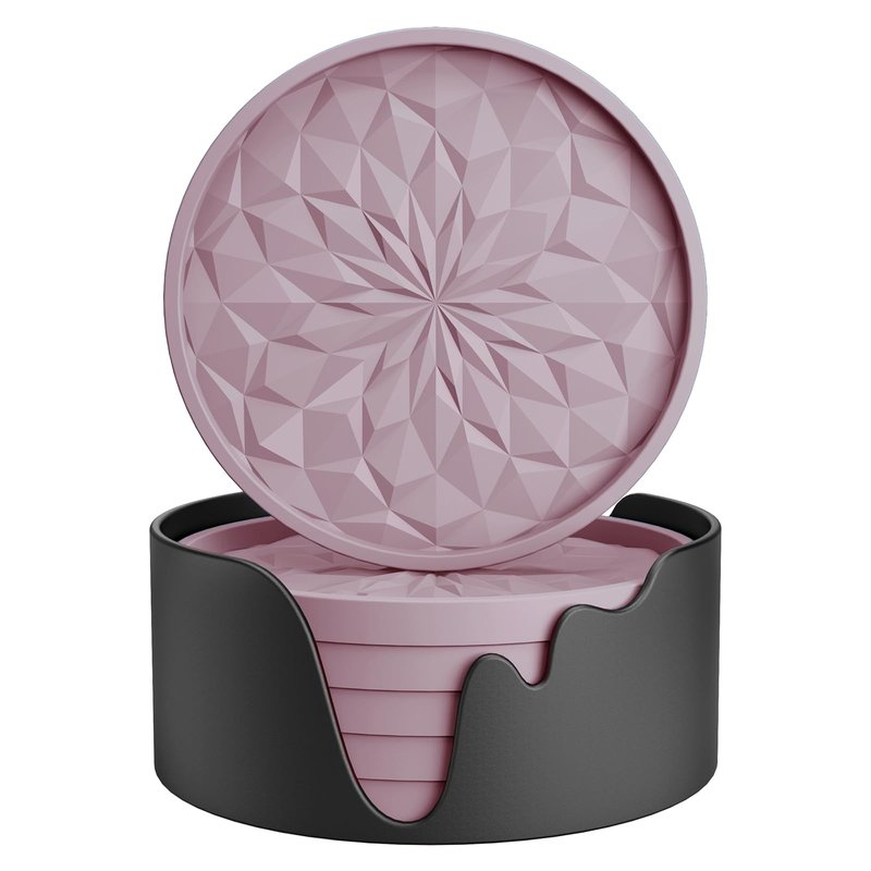 ME.FAN Silicone Coasters with Holder,[6 Pack] Drinking Coasters - Cup Mat for Hot or Cold Drinks, Thickened, Non-Slip, Non-stick,Deep Tray Pale Mauve