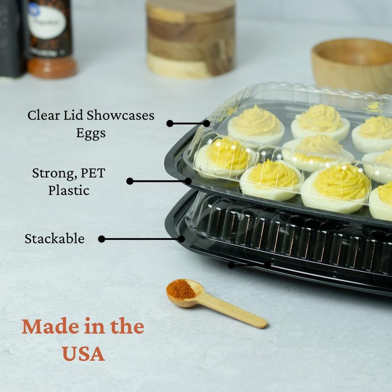 JAK Industrial 16 Pack - Disposable Deviled Egg Containers with Lid – Plastic Deviled Egg Trays – For 12 Egg Halves