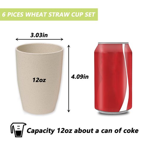 Choary Wheat Straw Cups,6 PCS Plastic Cups 12 oz Reusable Unbreakable Tumblers Lightweight Camping Drinking Glasses for Adult,Dishwasher Safe Water Glasses with 6 Colors.…