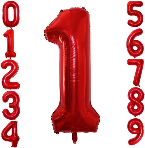 GOER Red Foil Number 1 Balloons - Huge 42" & 32" for 1st Birthday Party & Anniversary Decor (3 Pcs)