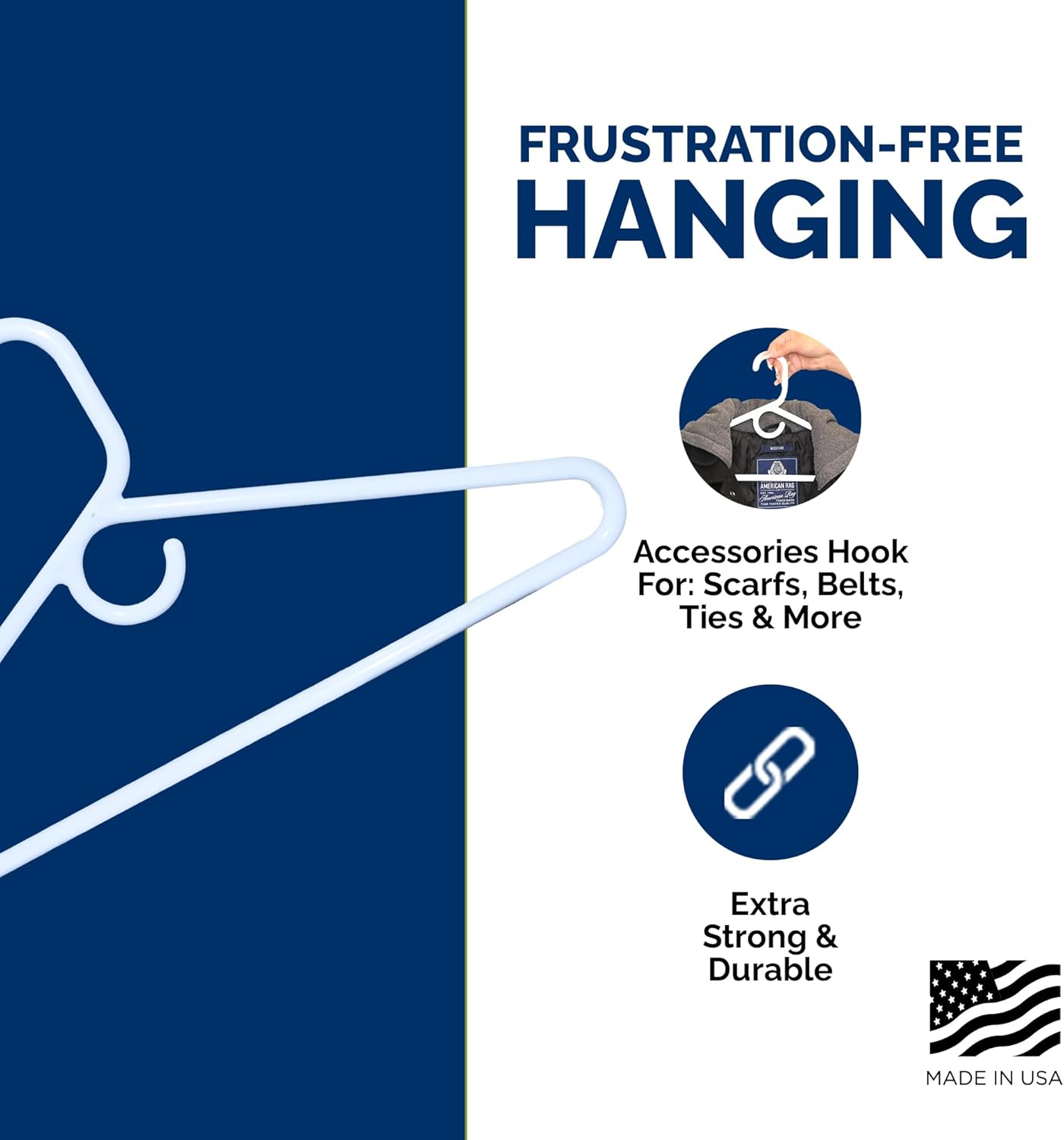 Super Heavy Duty Plastic Hangers - Made in USA | 24 Pack of White Heavyweight Hangers