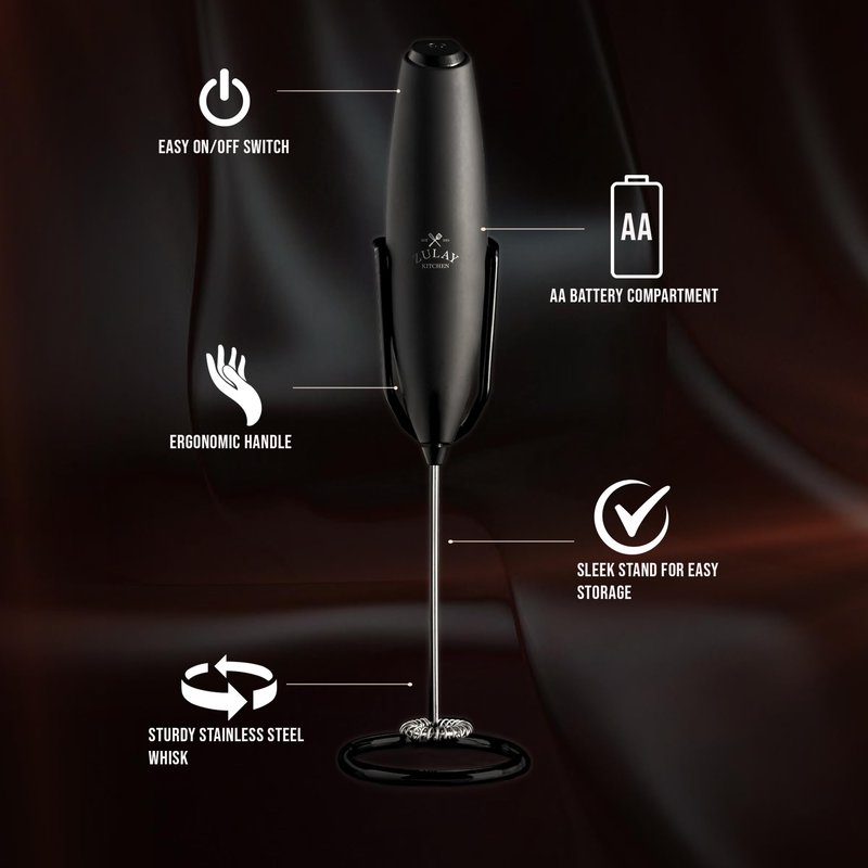Zulay Kitchen Executive Series Milk Frother Wand - Upgraded & Improved Stand - Ideal Coffee Gift - Coffee Frother Handheld Foam Maker For Lattes - Electric Milk Frother Handheld For Cappuccino