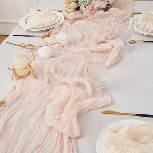 Dusty Pink 1 Pack Cheesecloth Fall Thanksgiving Table Runner 120 Inch 10 FT Boho Rustic Gauze for Wedding Baby Shower Party Farmhouse Summer Home Decor Washable