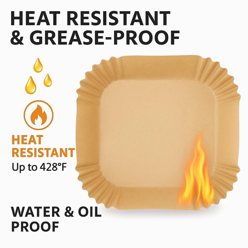 200 Pack 8 Inch Square Air Fryer Liners, Disposable Unbleached Parchment Paper, Non-Stick & Leakproof, Heat Resistant Baking Paper for Air Fryer & Oven