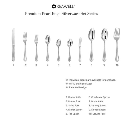 KEAWELL Pearl Edge 4-Piece Premium Fork Set, 18/10 Stainless Steel, Fine Silverware with Mirror Finish, Dishwasher Safe (4, 8" Dinner Forks)