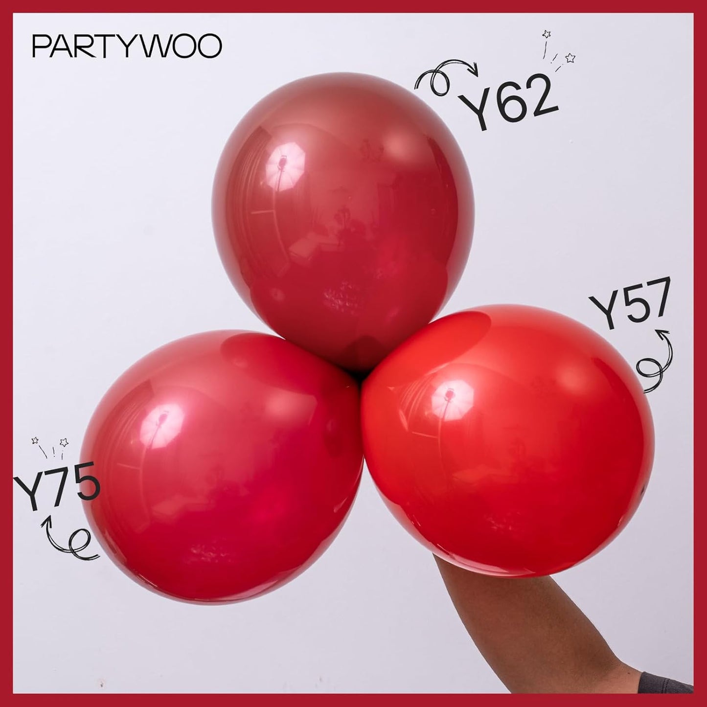 PartyWoo Red Balloons - 100 Pcs Matte Latex Balloons in Various Sizes for Party Decorations | Perfect for Garland & Arch