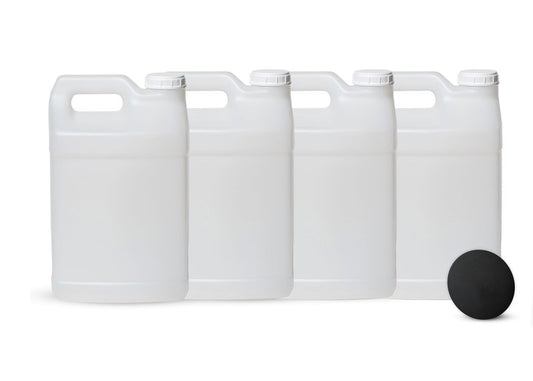 FastRack 2.5 Gallon Water Jug (Pack of 4) w/ 1 Black Rubber Cap Gripper | Reusable Plastic Jug with lid for Liquids | Heavy-Duty Water Container for Storage, Camping | BPA-Free Gallon Jugs with Lids