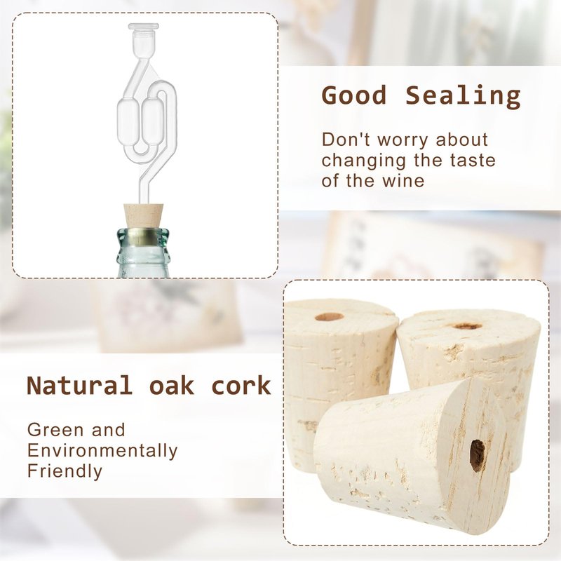 Ziliny 3 Pcs Drilled Fermentation Corks for Most 3 5 6 Gallon Glass Carboy Tapered Corks for Bubble Airlock Wood Stopper Bungs for Home Brewing Wine, Not Include Airlock, 1 x 1.5 x 1.6 inches