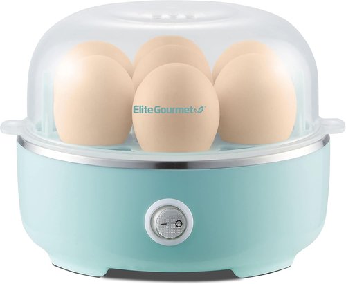 Elite Gourmet Easy Egg Cooker - Electric 7-Egg Capacity, Auto Shut-Off, Retro Mint Design
