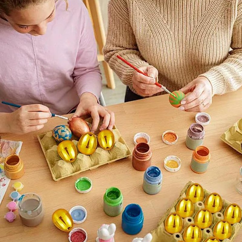 MAGICLULU 12pcs Bright Gold Easter Eggs, Fillable Plastic Empty Gold Egg for Hunt Basket Stuffers, Classroom Prizes Easter Party Decor, Easter Eggs Hunt Basket Stuffers Fillers