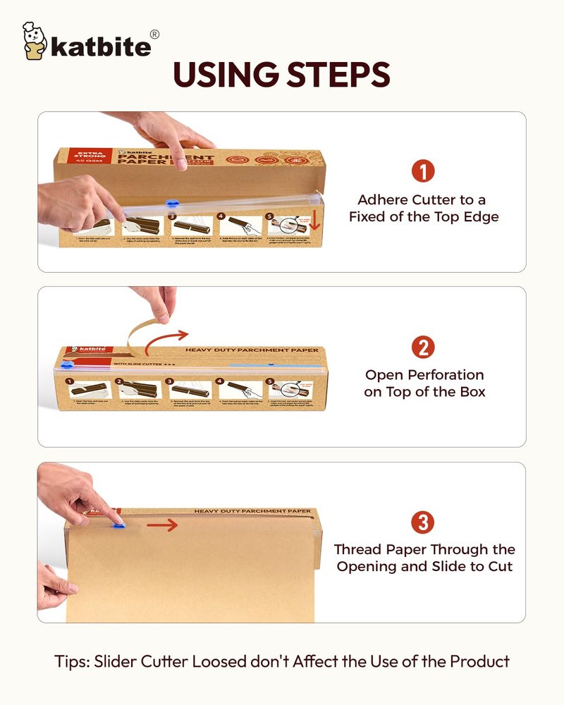 Unbleached Parchment Paper Roll for Baking 12in x 262ft, 260 Sq.Ft, Heavy Duty & Non-stick Baking Paper with Slide Cutter, Brown Parchment Paper for Cooking, Air Fryer, Steaming, Bread
