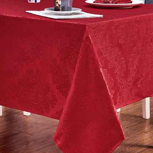 HomeJoy Rectangle Table Cloth Linen Farmhouse Stainproof Waterproof Washable Polyester Oblong Rectangular Fabric Table Cover for Kitchen Dining Dinner (Red, 60 X 84 Inch)