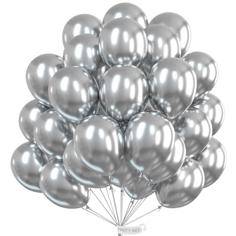 PartyWoo Metallic Silver Balloons 52 pcs 12 Inch Chrome Silver Latex Balloons for Graduation New Year Wedding Baby Shower Gender Reveal Bachelorette Anniversary Birthday Party Decorations Silver-G102