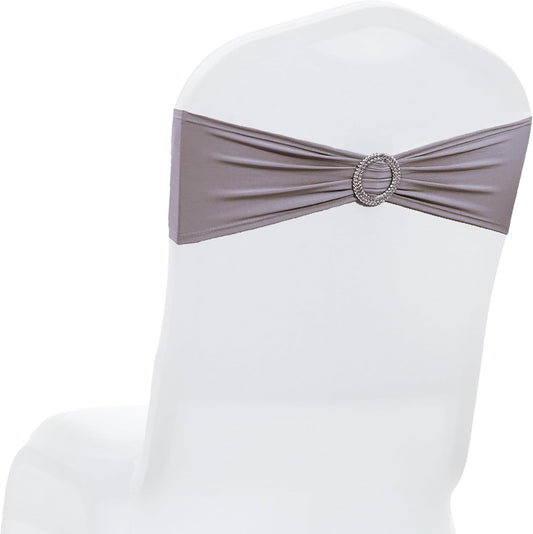 MDS Premium Spandex Chair Sashes - Stretchy Bow Covers with Buckle Slider | Universal Fit for Weddings & Events - Silver Gray