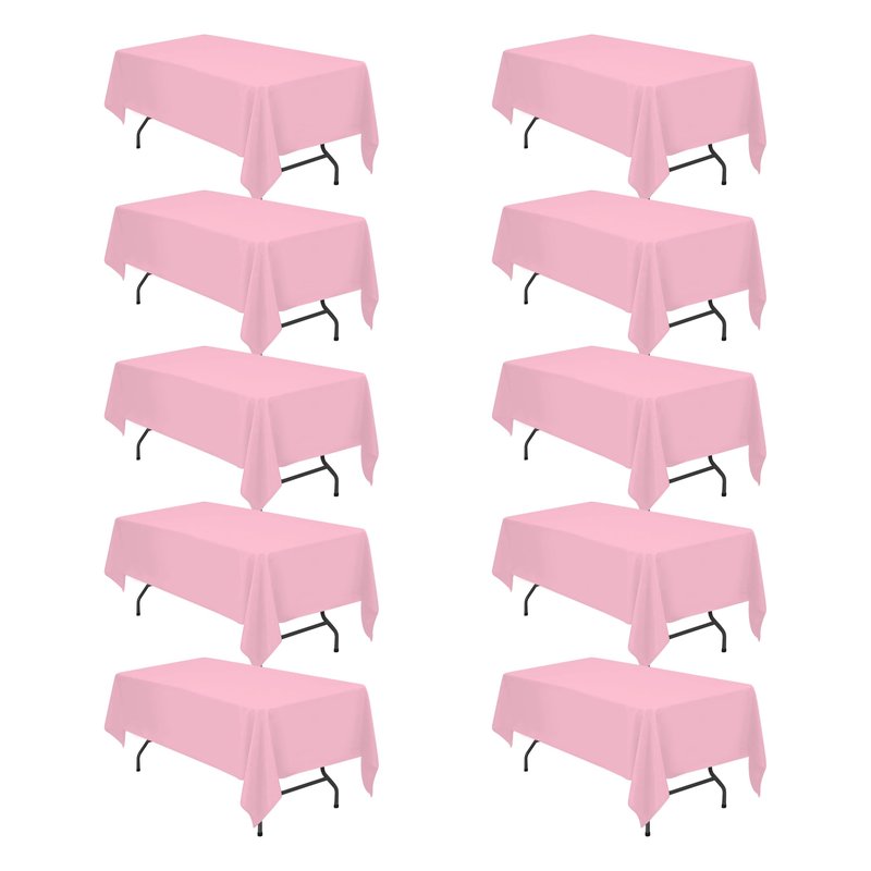 BRILLMAX 10 Pack Pink Tablecloths 60 x 102 Inch for 6ft Rectangle Tables - 150 GSM Polyester Fabric, 15" Standard Drop, Water, Stain & Wrinkle Resistant Cloth Cover for Wedding Banquet Dining Buffet