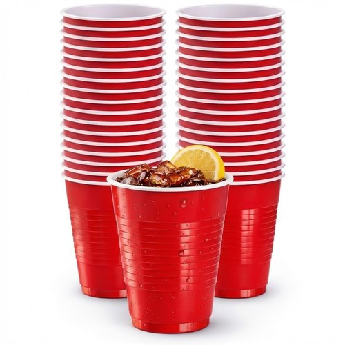 Hanna K. Signature Disposable Plastic Party Cups, Heavy-Duty 18 oz Red Cups, 50 Count