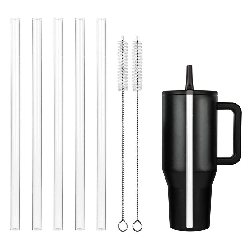Replacement Straws for Hydrojug traveler 40 oz, Reusable Plastic Straws Compatible with Hydrojug Cup, Clear Transparent Straight Drinking Straws, Set of 5 Reusable Straws with 2 Cleaning Brushes