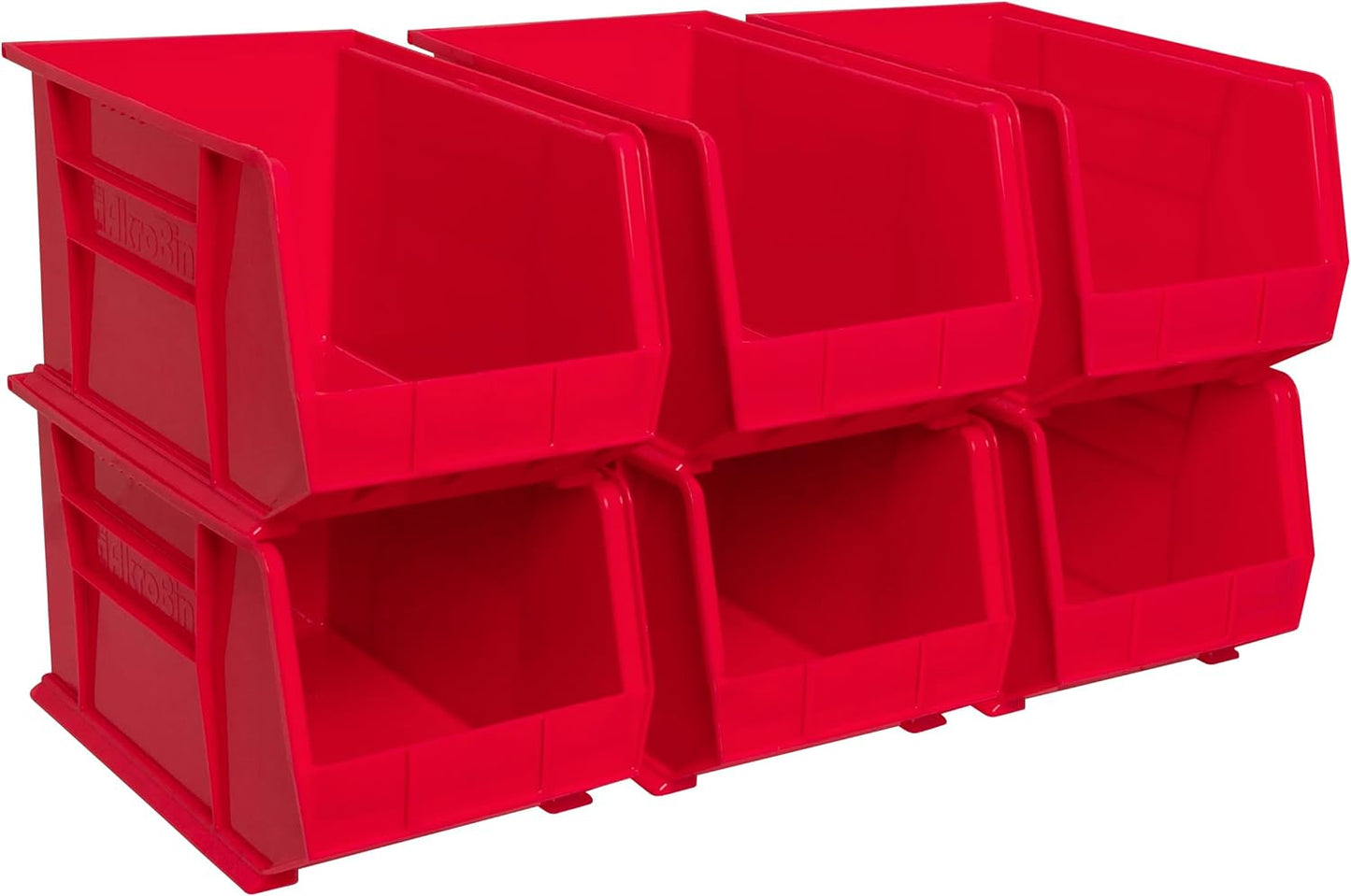 Akro-Mils Plastic Storage Bins - Space-Saving Stackable Organizers for Garage & Pantry | 18" x 11" x 10", Red, 6-Pack