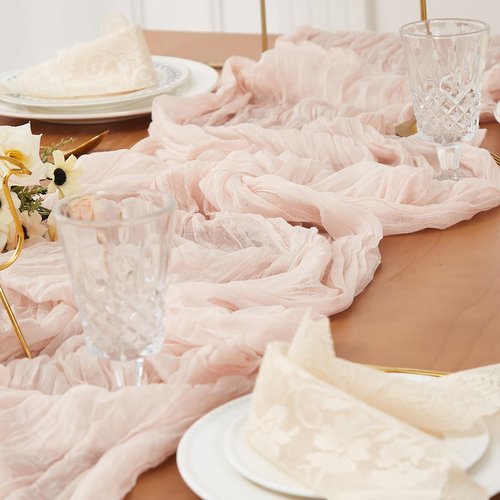 Dusty Pink 1 Pack Cheesecloth Fall Thanksgiving Table Runner 120 Inch 10 FT Boho Rustic Gauze for Wedding Baby Shower Party Farmhouse Summer Home Decor Washable