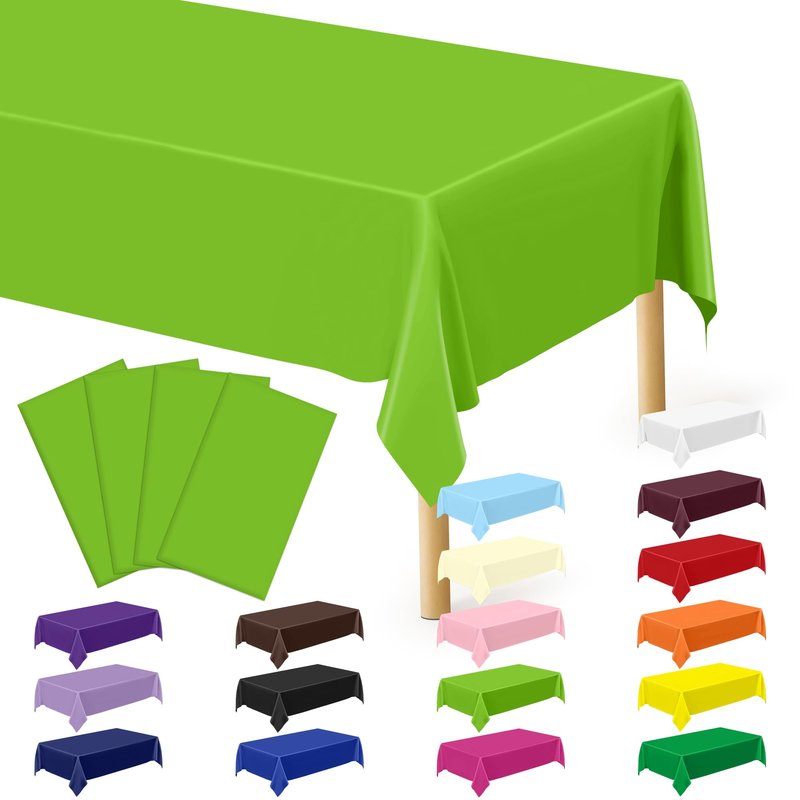 QZYL 2 Pack Table Cloths for Rectangle Table, 108 x 54 Inches Light Green Plastic Tablecloth, Disposable Rectangle Tablecover Tear Resistant Party Tablecloths, Decorative Party Decorations for Home