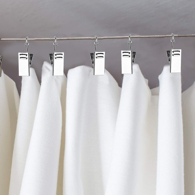 50 PCS Curtain Hooks Heavy Duty Clips, Stainless Steel Shower Curtain Clip with Hook for Vendor Display Supplies, Home Decoration, Hanging Photos, Art Craft Display (Silver)