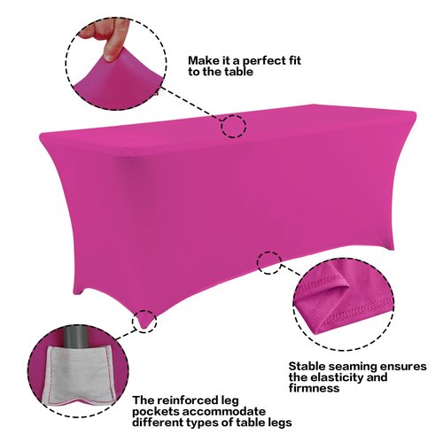 IVAPUPU 8FT Table Cloth for Rectangular Fitted Events Stretch Fuchsia Table Covers Washable Cover Spandex Tablecloth Protector for Party, Wedding, Cocktail, Banquet, Festival