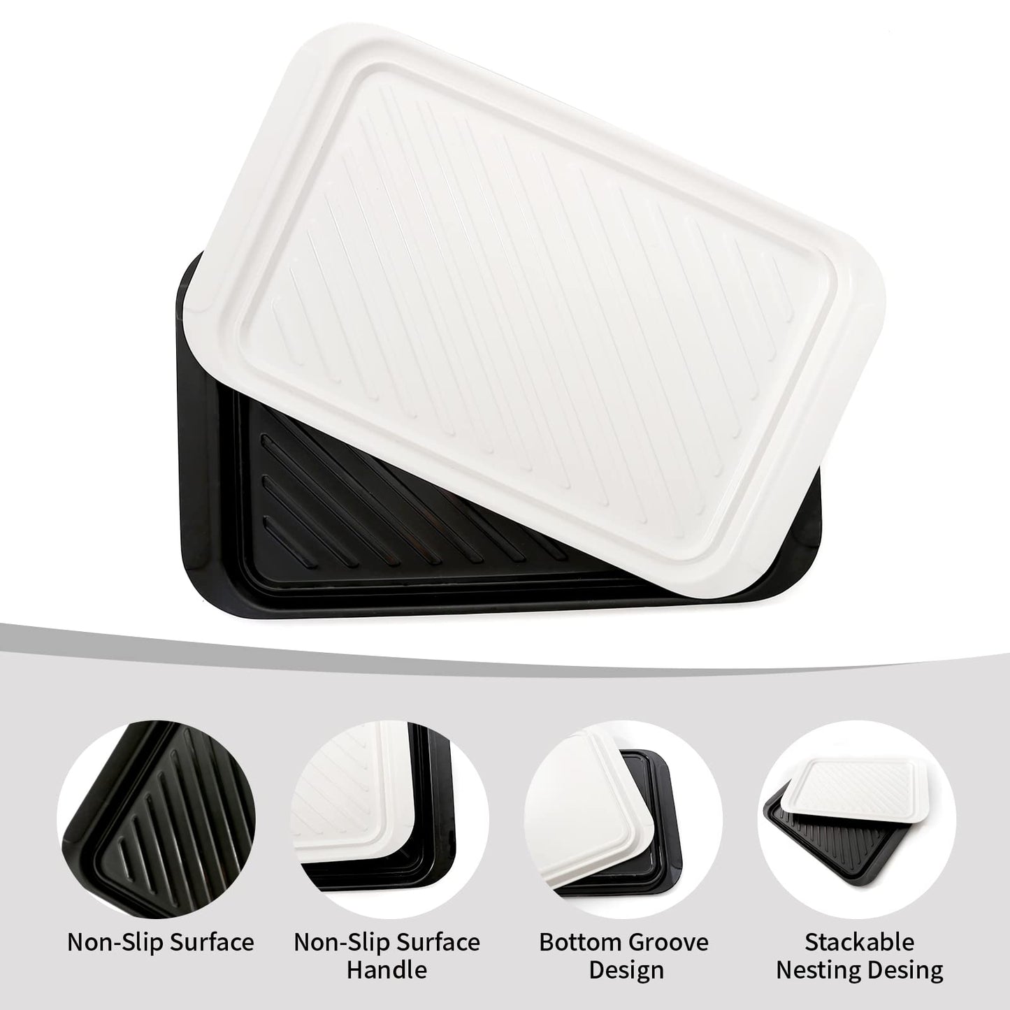 TP Grilling Prep and Serve Trays, 17 x 10.5 inch BBQ Trays for Cooked and Raw Foods, Set of 2 Melamine Serving Platters for Meats, Grill Accessories, Black and White
