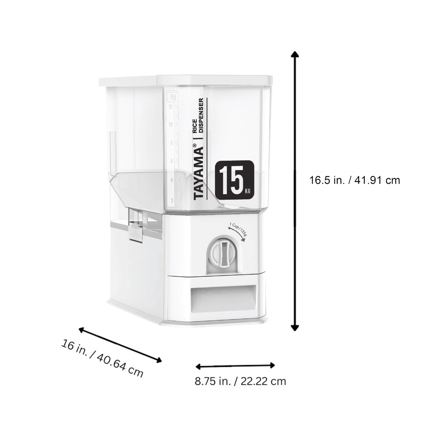 TAYAMA 33 lbs. Capacity Rice Dispenser Grain Storage Container, White