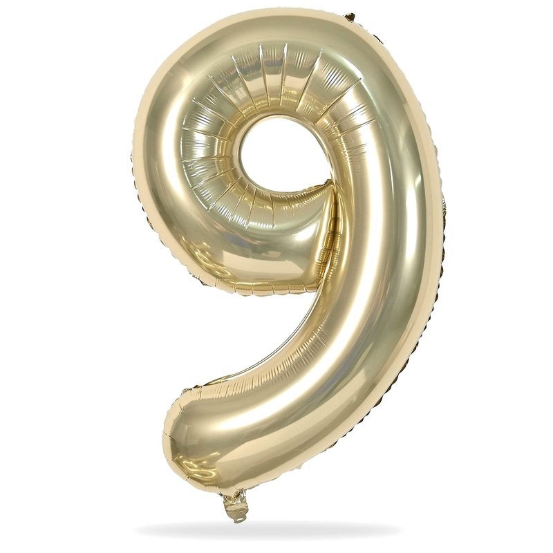 40 Inch Champagne Gold Foil Balloon Number 9, Large Self Inflating Light Gold Number Balloons 0-9 Helium Balloons Set for Girls Boys 9th Birthday Women Anniversary Graduation Party Decoration Supplies